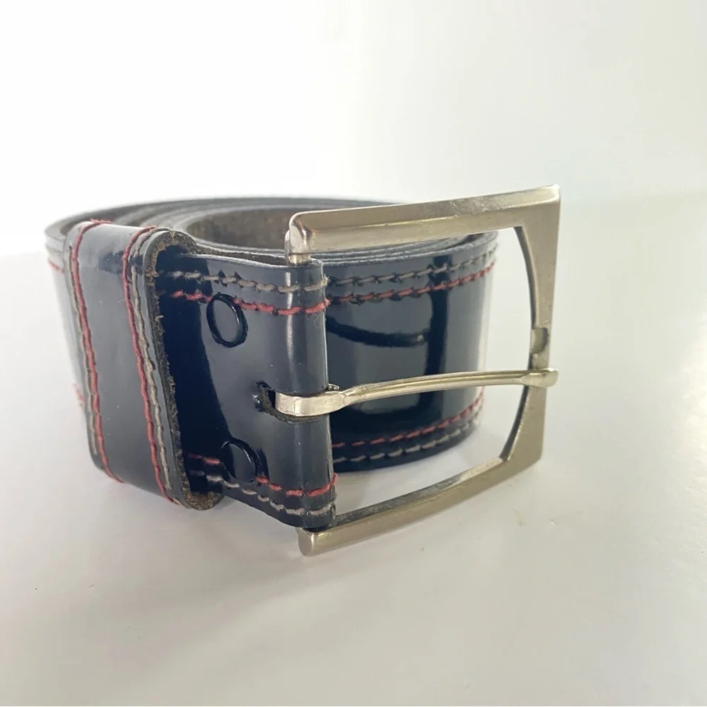Vintage Bechelli Patent Leather Belt Contrast Stitching Men's Size 38-40
